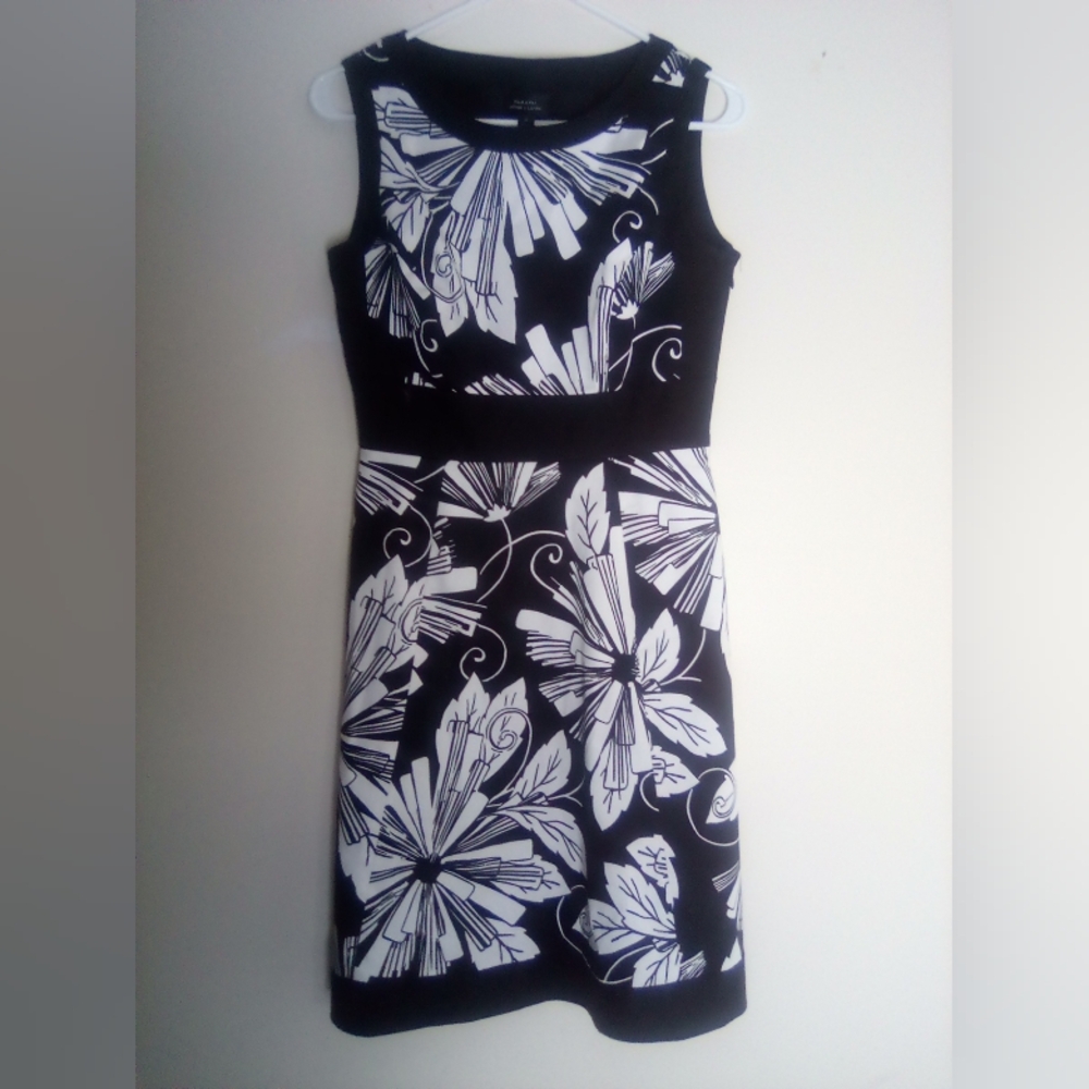 TAHARI ARTHUR LEVINE Floral Black and White Sleeveless Dress SIZE 4 - Picture 4 of 8